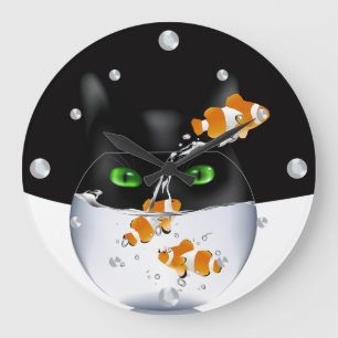 Funny Cat and Clownfish Wall Clock Große Wanduhr