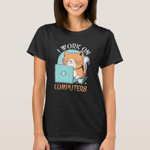 Funny Cat and Computer Laptop Liebhaber Ich arbeit T-Shirt