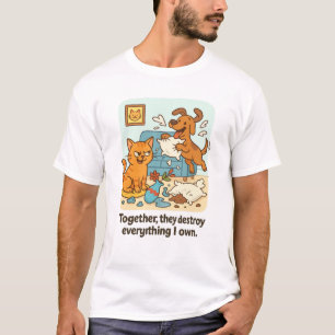 Funny Cat and Dog T - Shirt - Gemeinsam zerstören