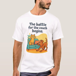 Funny Cat and Dog T - Shirt - Kampf um die Couch