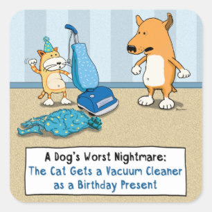 Funny Cat and Dog Vacuum Cleaner Quadratischer Aufkleber