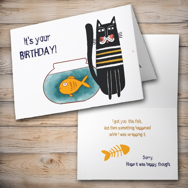 Funny Cat and Fish Birthday Card Karte (Von Creator hochgeladen)