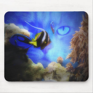 Funny Cat and Fish Mousepad