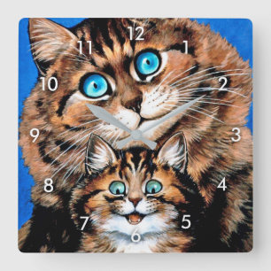 Funny Cat and Kitten, Louis Wain Quadratische Wanduhr