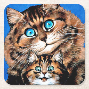 Funny Cat and Kitten, Louis Wain Rechteckiger Pappuntersetzer