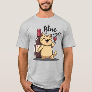 Funny Cat and Wine T - Shirt - Niedliches handGeze
