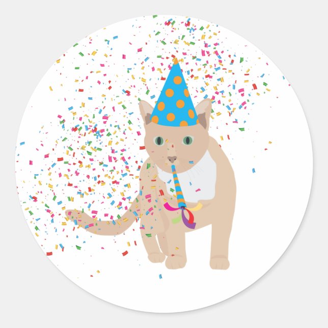 Funny Cat Animals mit Party Runder Aufkleber (Vorderseite)