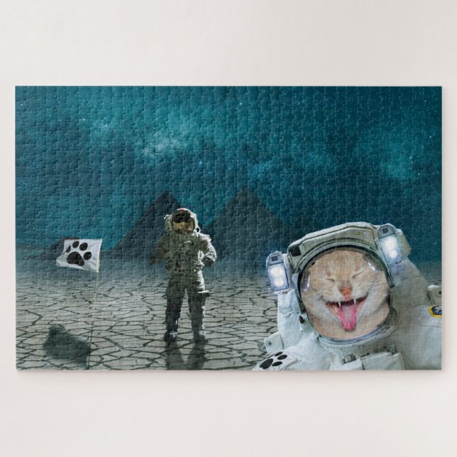 Funny Cat Astronaut im Weltraum Puzzle (Horizontal)