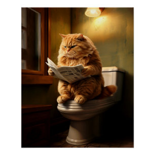 Funny Cat auf der Toilette   Quirky Bathroom Spaß Poster