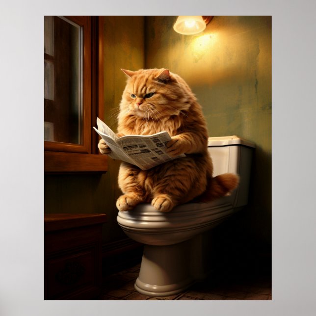 Funny Cat auf der Toilette | Quirky Bathroom Spaß Poster (Vorne)