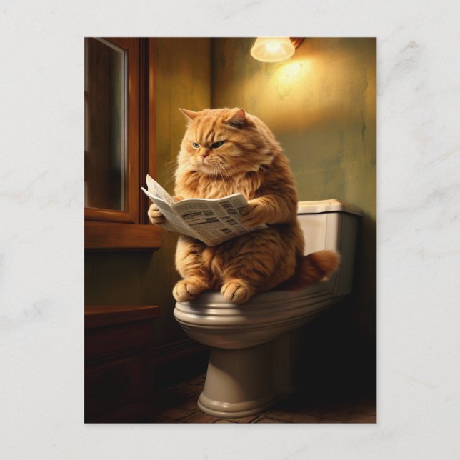 Funny Cat auf der Toilette | Quirky Bathroom Spaß Postkarte (Vorderseite)