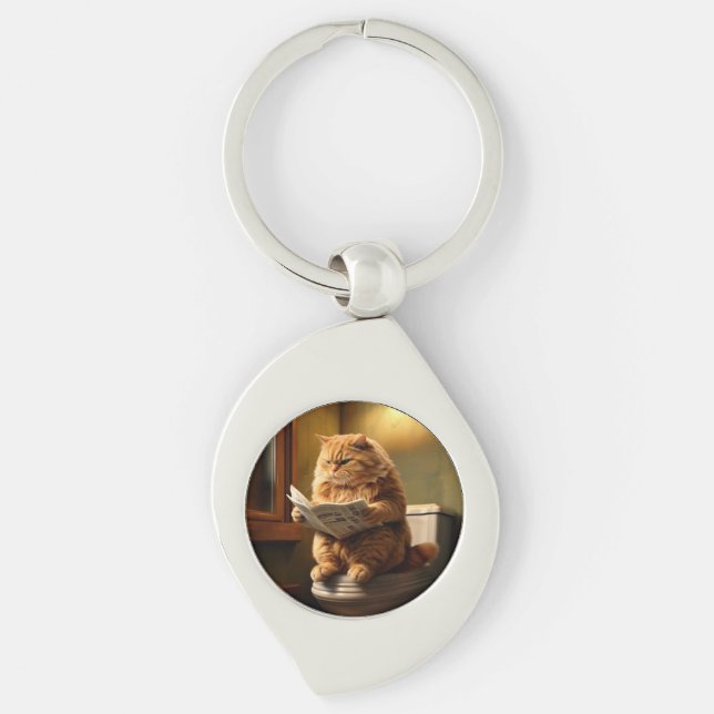 Funny Cat auf der Toilette | Quirky Bathroom Spaß Schlüsselanhänger (Vorderseite)
