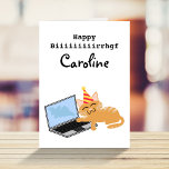 Funny Cat auf Laptop tippen Happy Birthday Card Karte<br><div class="desc">Lege ein Lächeln auf das Gesicht mit dieser lustigen Geburtstagskarte,  mit einer Ingwer Katze,  die Happy Birthday tippen will! Diese Karte kann personalisiert sein.</div>