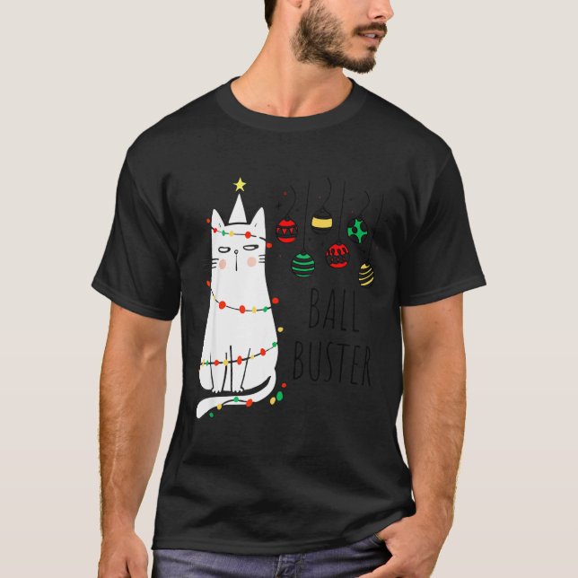 Funny Cat Ball Buster Christmas Humor  T-Shirt (Vorderseite)