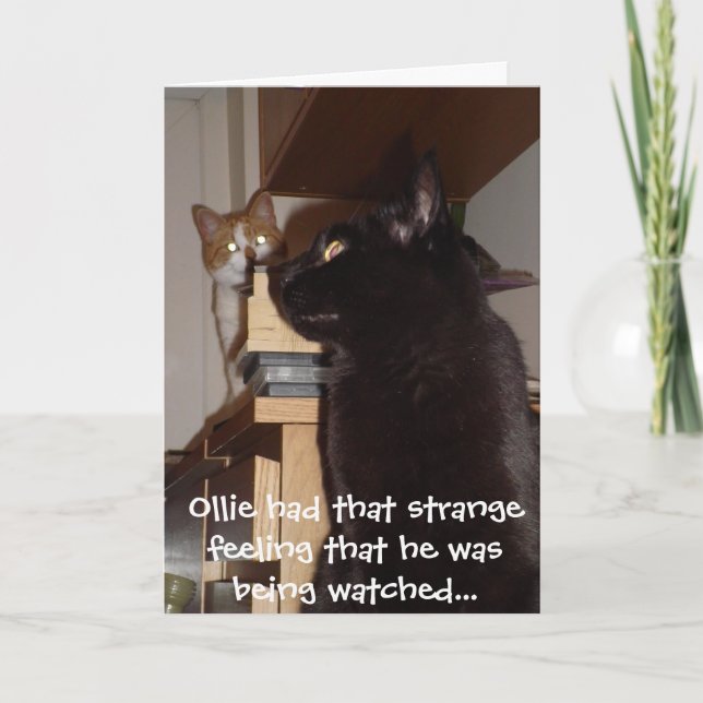 Funny Cat Birthday Card 'Be Watching' Karte (Vorderseite)