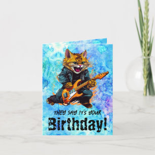 Funny Cat Birthday Gitarre geklappte Grußkarte Karte