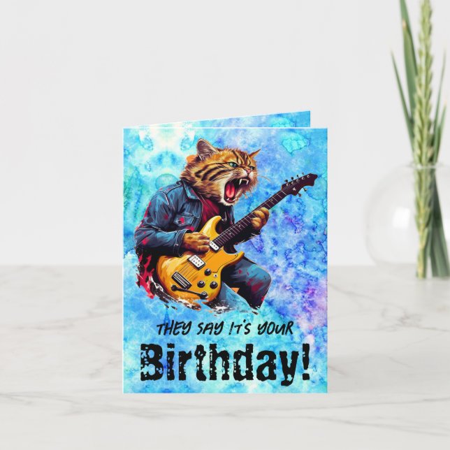 Funny Cat Birthday Rock Faltenkarte Karte (Vorderseite)