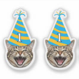 Funny Cat Birthday Sticker - Custom Face & Age