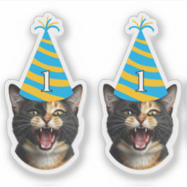 Funny Cat Birthday Sticker - Custom Face & Age