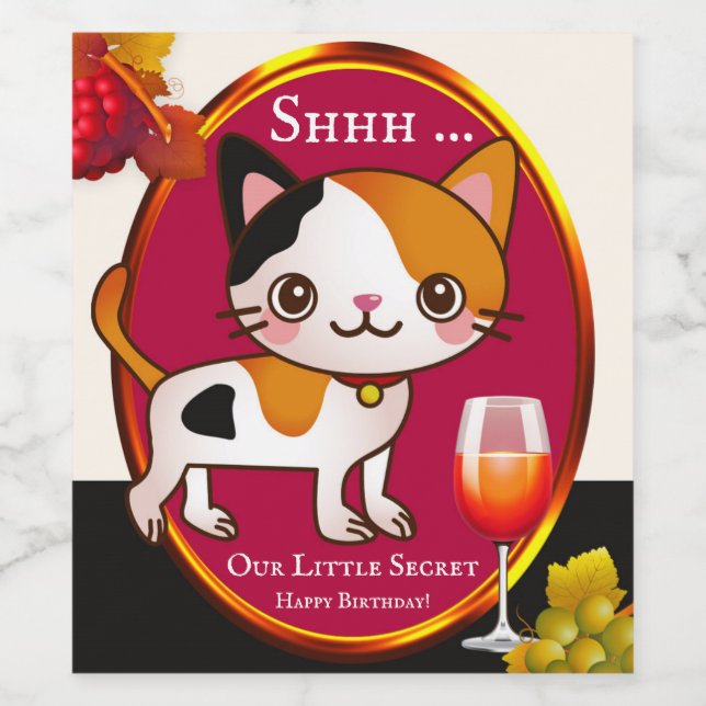 Funny Cat Birthday Wine Label Weinetikett (Einzelnes Label)