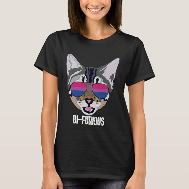 Funny Cat Bisexual Bifurious Bi Pride T-Shirt (Vorderseite)