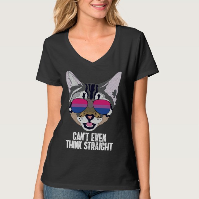 Funny Cat Bisexual Can't Even Think Straight Bi Pr T-Shirt (Vorderseite)