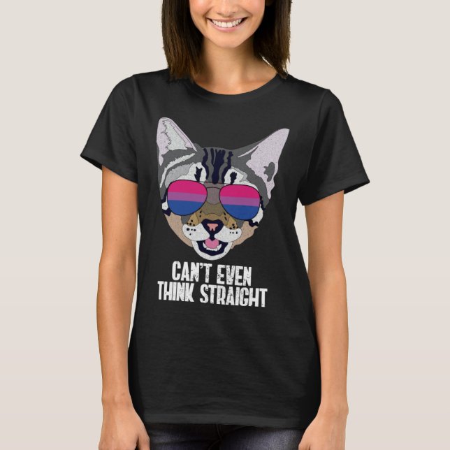 Funny Cat Bisexual Can't Even Think Straight Bi Pr T-Shirt (Vorderseite)