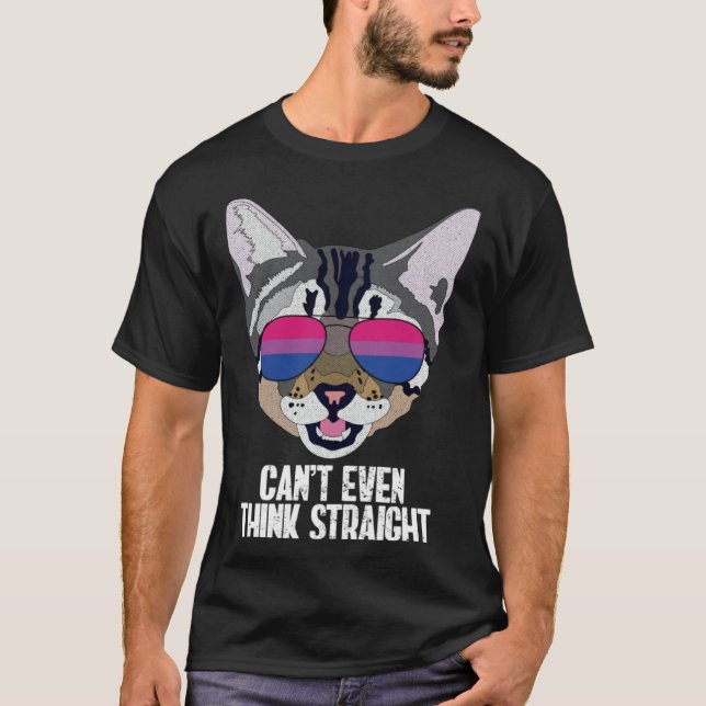 Funny Cat Bisexual Can't Even Think Straight Bi Pr T-Shirt (Vorderseite)