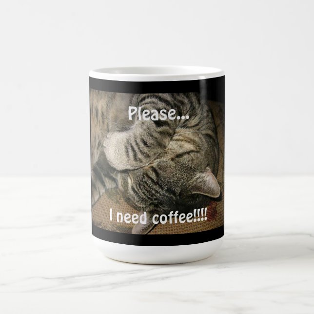 Funny Cat, bitte ..Ich brauche Kaffee!! Tasse (Mittel)