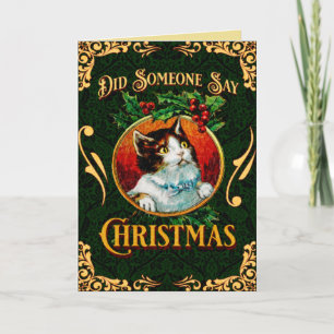 Funny Cat Black and Gold Christmas Feiertagskarte
