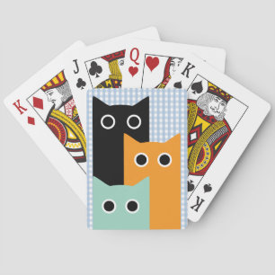 Funny Cat, Blue Gingham Spielkarten