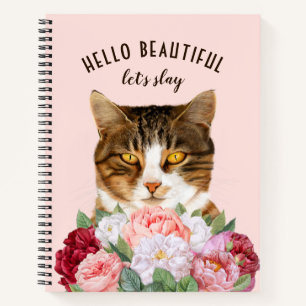 Funny Cat Blume Hello Beautiful Pink Notizbuch