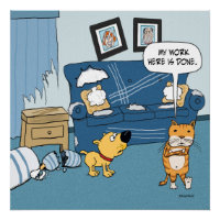 Funny Cat bricht das Raumplakat auf