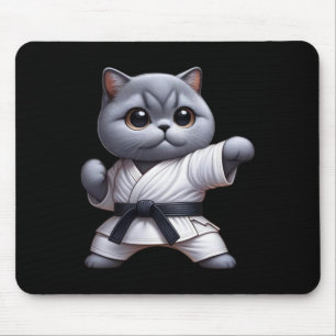 Funny Cat British Shorthair Wearing Karate Gi Blac Mousepad
