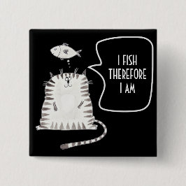 Funny Cat Button Black and White