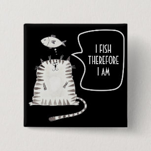 Funny Cat Button Black and White