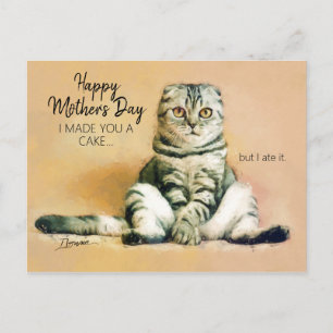 Funny Cat Cake Happy Mother Day Postcard Postkarte