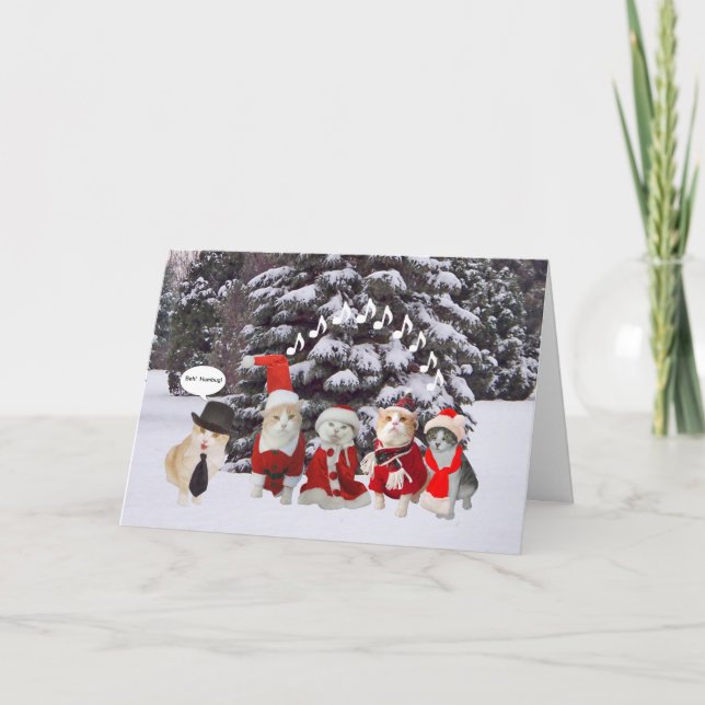 Funny Cat Carolers Feiertagskarte (Vorderseite)