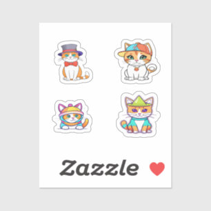 Funny Cat Cartoon Art 4 Pack Stickers Aufkleber