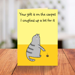 Funny Cat Cartoon Joke Coughed Up Geschenk Geburts Karte