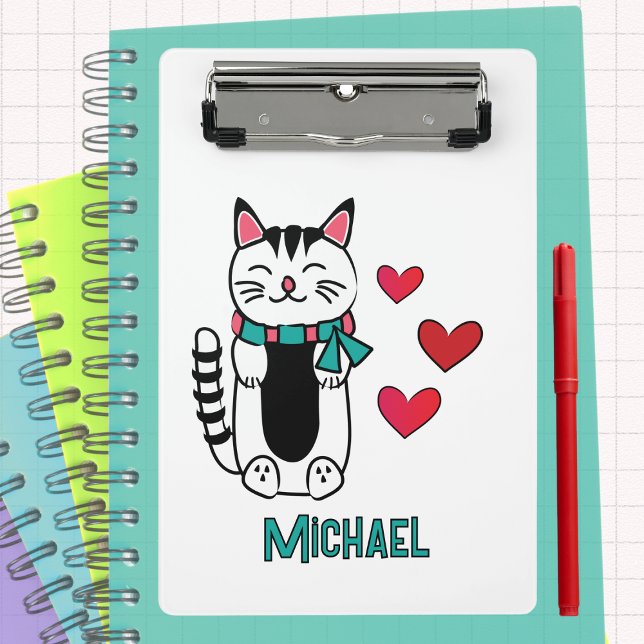 Funny Cat Cartoon Personalized Back to School Mini Klemmbrett (Von Creator hochgeladen)