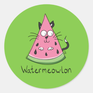 Funny Cat Cartoon Watermelon Kinder Runder Aufkleber