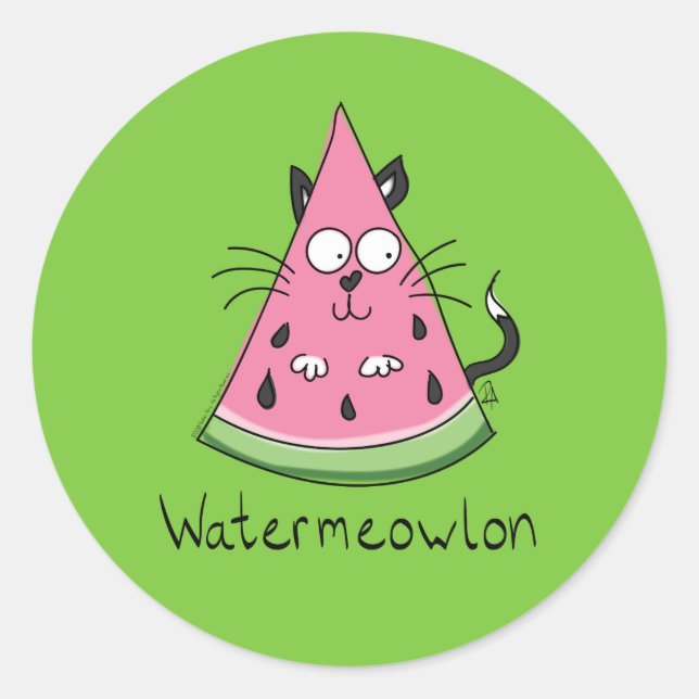 Funny Cat Cartoon Watermelon Kinder Runder Aufkleber (Vorderseite)