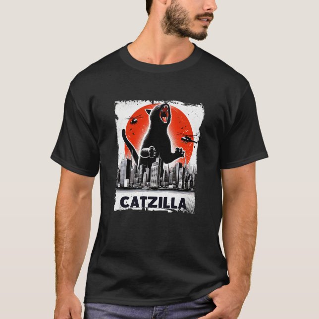 Funny Cat Catzilla Cat Japanisch T-Shirt (Vorderseite)