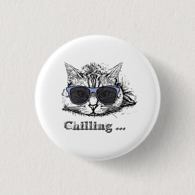 Funny Cat Chilling mit Niedlicher Sonnenbrille Button (Vorderseite)