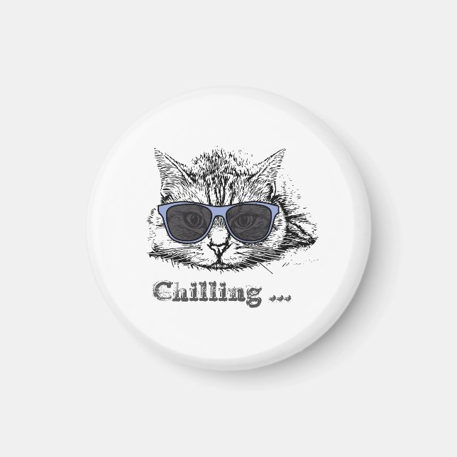 Funny Cat Chilling mit Niedlicher Sonnenbrille Magnet (Vorne)