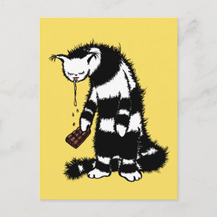 Funny Cat Chocolate Lover - Tinte Gezeichnet Drool Postkarte