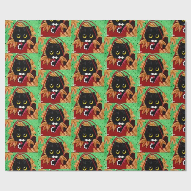Funny Cat Christmas Art Geschenkpapier (Flach)
