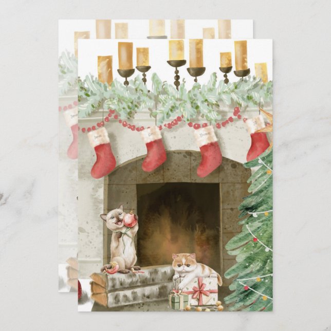 Funny Cat Christmas Cards 4 Feiertagskarte (Vorne/Hinten)