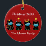 Funny Cat Christmas Covid Face Masks Custom Red Keramik Ornament<br><div class="desc">This cute custom cat Christmas ornament feature a row of black kittens wearing face masks and wrapped in Xmas lights. Customize this funny holiday gift for a friend or family member who loves cute kitties and Covid humor. A red pandemic Xmas design that is festive and promotes coronavirus safety.</div>